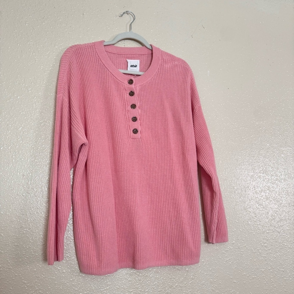 Aerie Pink Henley Sweater - Picture 5 of 5
